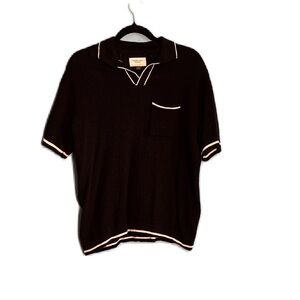 American Eagle Outfitters Black Polo with Cream Trim Knit Men’s M
